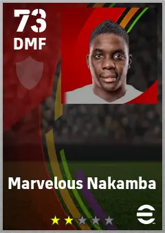 Marvelous Nakamba eFootball 2026 player card — 73 OVR DMF