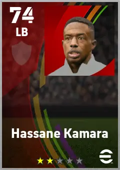 Hassane Kamara eFootball 2026 player card — 74 OVR LB