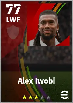 Alex Iwobi eFootball 2026 player card — 77 OVR LWF