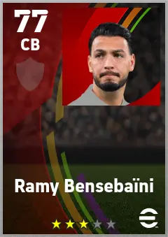 Ramy Bensebaini eFootball 2026 player card — 77 OVR CB