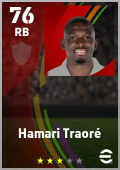Hamari Traore eFootball 2026 player card — 76 OVR RB