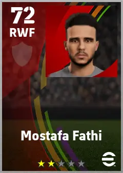 Mostafa Fathi eFootball 2026 player card — 72 OVR RWF