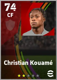 Christian Kouame eFootball 2026 player card — 74 OVR CF
