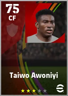 Taiwo Awoniyi eFootball 2026 player card — 75 OVR CF
