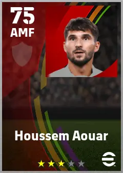 Houssem Aouar eFootball 2026 player card — 75 OVR AMF