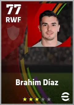 Brahim Diaz eFootball 2026 player card — 77 OVR RWF