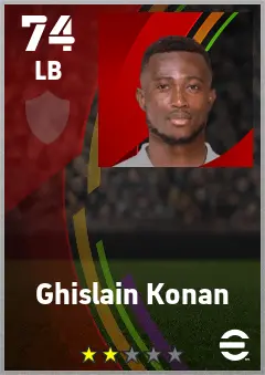 Ghislain Konan eFootball 2026 player card — 74 OVR LB