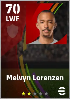 Melvyn Lorenzen eFootball 2026 player card — 70 OVR LWF