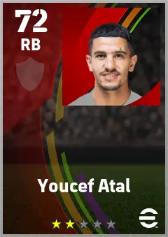 Youcef Atal eFootball 2026 player card — 72 OVR RB