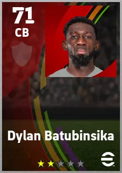 Dylan Batubinsika eFootball 2026 player card — 71 OVR CB
