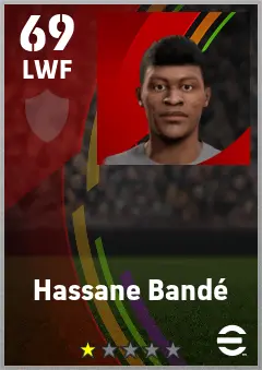 Hassane Bande eFootball 2026 player card — 69 OVR LWF