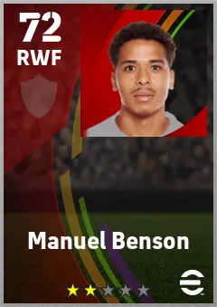 Manuel Benson eFootball 2026 player card — 72 OVR RWF