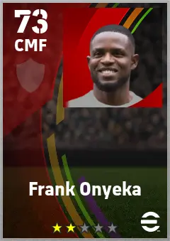 Frank Onyeka eFootball 2026 player card — 73 OVR CMF