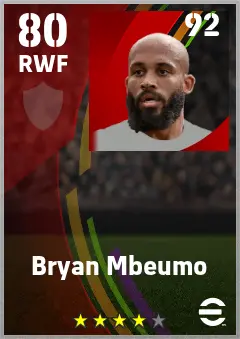 Bryan Mbeumo eFootball 2026 player card — 80 OVR RWF