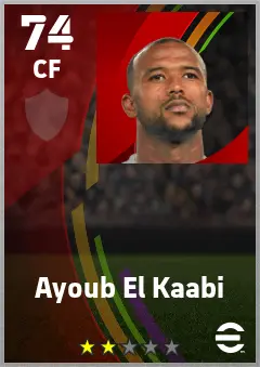 Ayoub El Kaabi eFootball 2026 player card — 74 OVR CF