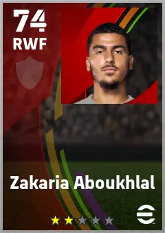 Zakaria Aboukhlal eFootball 2026 player card — 74 OVR RWF