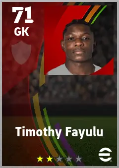 Timothy Fayulu eFootball 2026 player card — 71 OVR GK