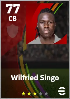 Wilfried Singo eFootball 2026 player card — 77 OVR CB