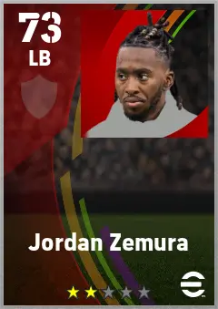 Jordan Zemura eFootball 2026 player card — 73 OVR LB