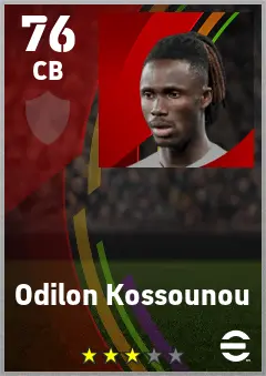 Odilon Kossounou eFootball 2026 player card — 76 OVR CB