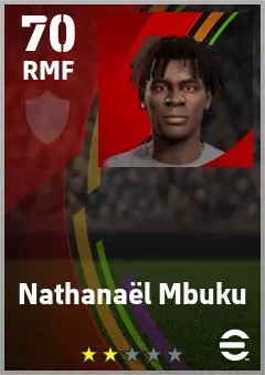 Nathanael Mbuku eFootball 2026 player card — 70 OVR RMF