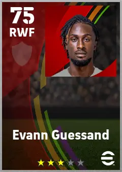 Evann Guessand eFootball 2026 player card — 75 OVR RWF