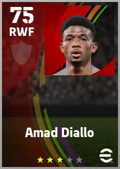 Amad Diallo eFootball 2026 player card — 75 OVR RWF