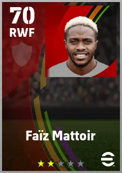 Faiz Mattoir eFootball 2026 player card — 70 OVR RWF