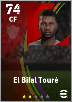 El Bilal Toure eFootball 2026 player card — 74 OVR CF