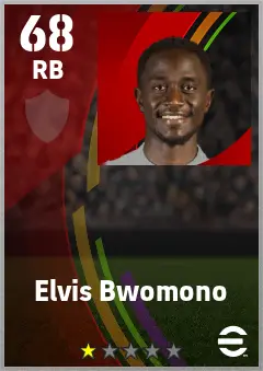 Elvis Bwomono eFootball 2026 player card — 68 OVR RB