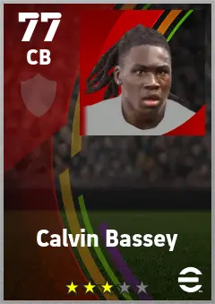 Calvin Bassey eFootball 2026 player card — 77 OVR CB