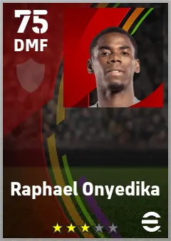 Raphael Onyedika eFootball 2026 player card — 75 OVR DMF