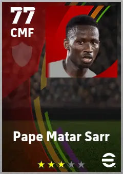 Pape Matar Sarr eFootball 2026 player card — 77 OVR CMF