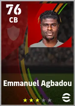 Emmanuel Agbadou eFootball 2026 player card — 76 OVR CB