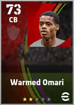 Warmed Omari eFootball 2026 player card — 73 OVR CB