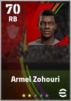 Armel Zohouri eFootball 2026 player card — 70 OVR RB