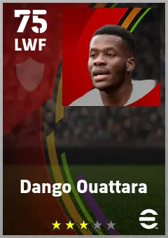 Dango Ouattara eFootball 2026 player card — 75 OVR LWF
