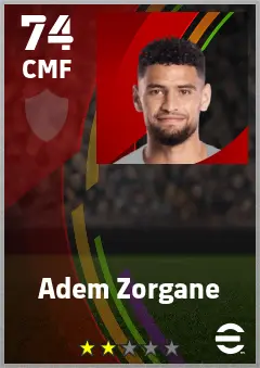 Adem Zorgane eFootball 2026 player card — 74 OVR CMF