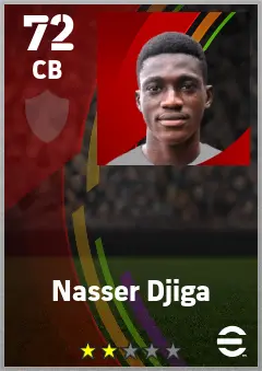 Nasser Djiga eFootball 2026 player card — 72 OVR CB