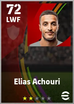 Elias Achouri eFootball 2026 player card — 72 OVR LWF