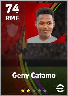 Geny Catamo eFootball 2026 player card — 74 OVR RMF