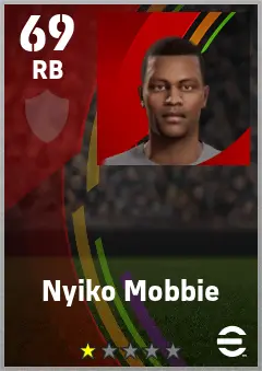 Nyiko Mobbie eFootball 2026 player card — 69 OVR RB