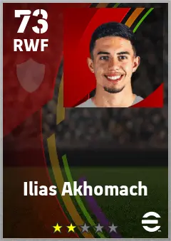 Ilias Akhomach eFootball 2026 player card — 73 OVR RWF