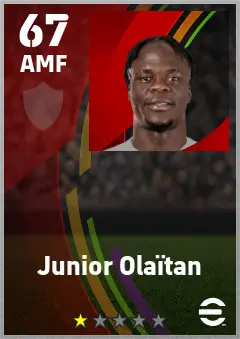 Junior Olaitan eFootball 2026 player card — 67 OVR AMF