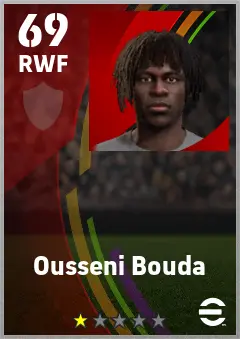 Ousseni Bouda eFootball 2026 player card — 69 OVR RWF