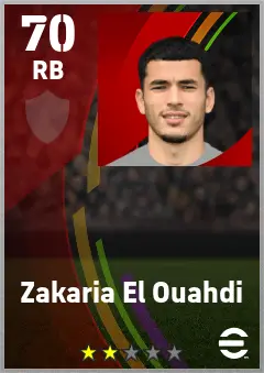 Zakaria El Ouahdi eFootball 2026 player card — 70 OVR RB
