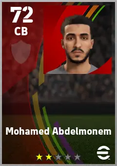 Mohamed Abdelmonem eFootball 2026 player card — 72 OVR CB