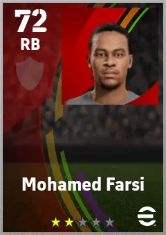 Mohamed Farsi eFootball 2026 player card — 72 OVR RB