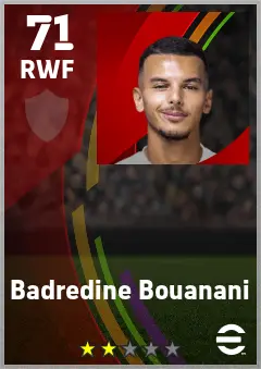 Badredine Bouanani eFootball 2026 player card — 71 OVR RWF