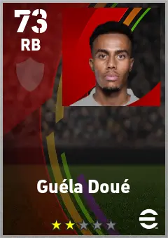Guela Doue eFootball 2026 player card — 73 OVR RB